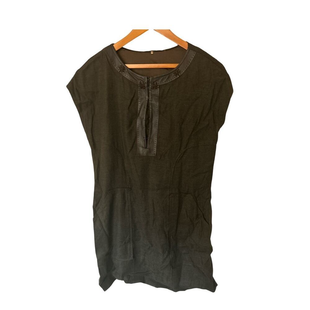 Elle Tahari Brown Sleeveless Top With Leather Trim Size 14